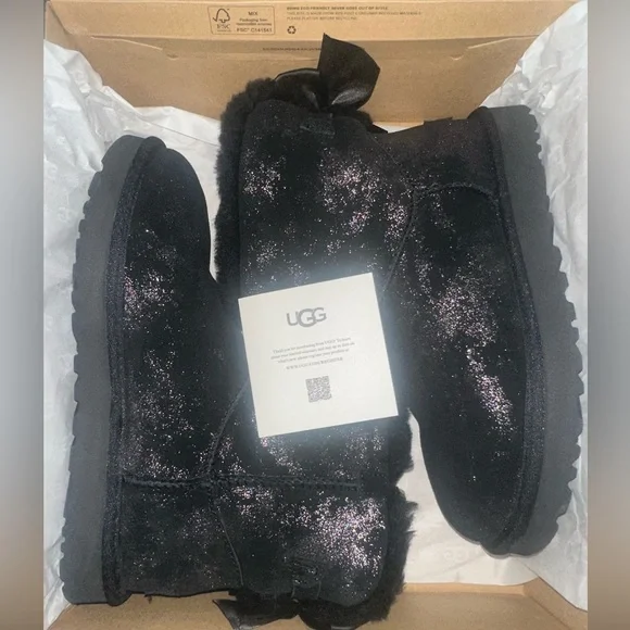 UGG‎ Mini Bailey Bow Glimmer Black Boots - Picture 5 of 14